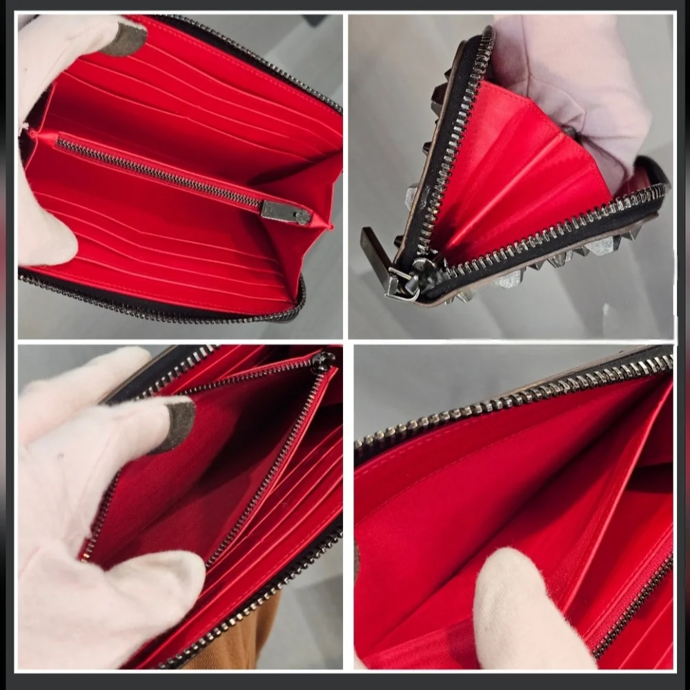 🤎Christian Louboutin Studded Panettone Zip-Around Wallet – Brown & Silver🩶 - Picture 10 of 15